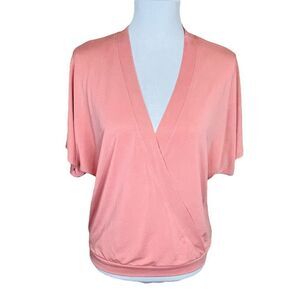 Anthropologie Ayla V-Neck Surplice Flutter Sleeve Wrap Blouse Pink Size Small